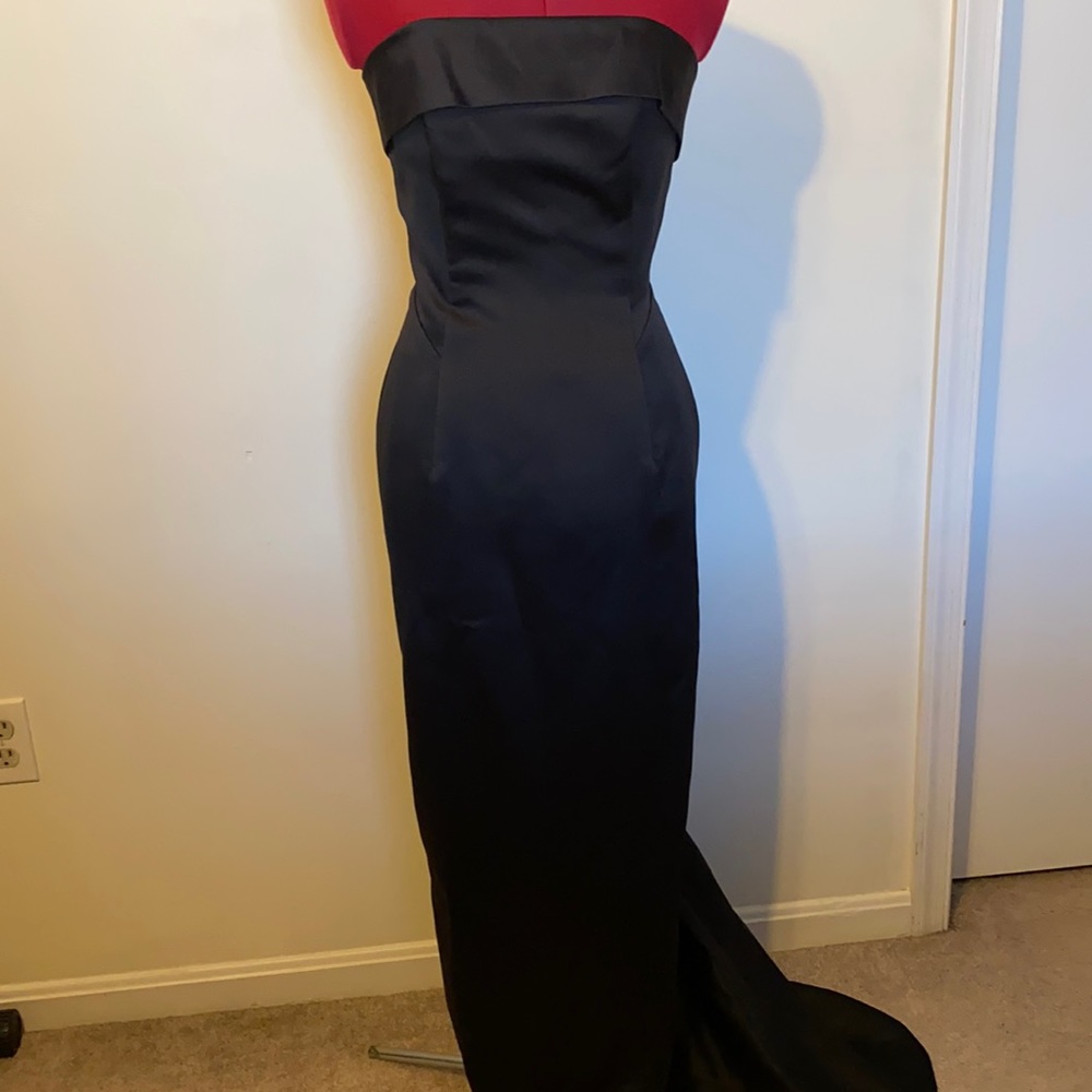 Vintage Black Strapless Long Formal Dress with Back Fishtail